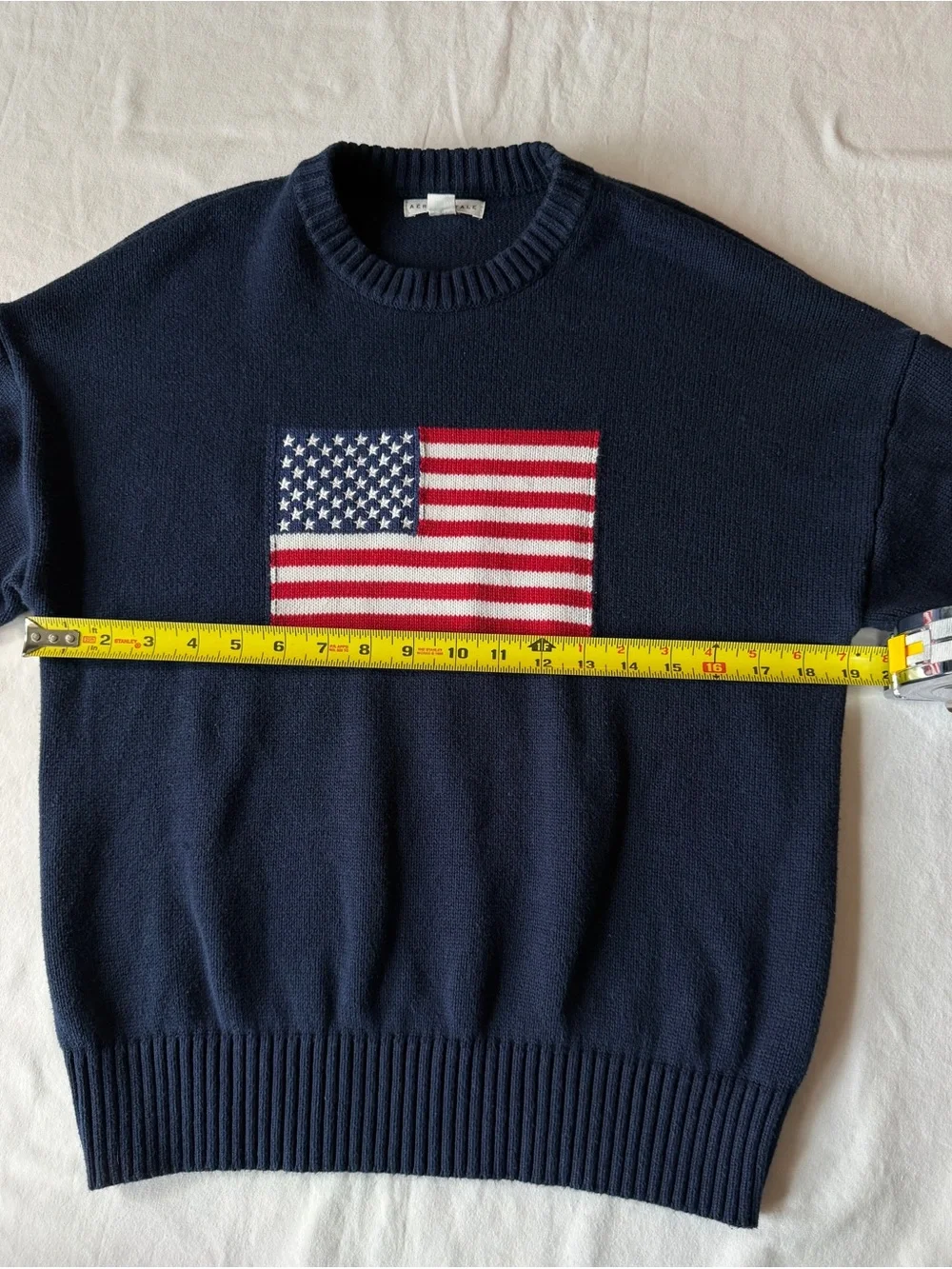 Aeropostale American Flag Oversized Sweater XS Navy Americana Preppy